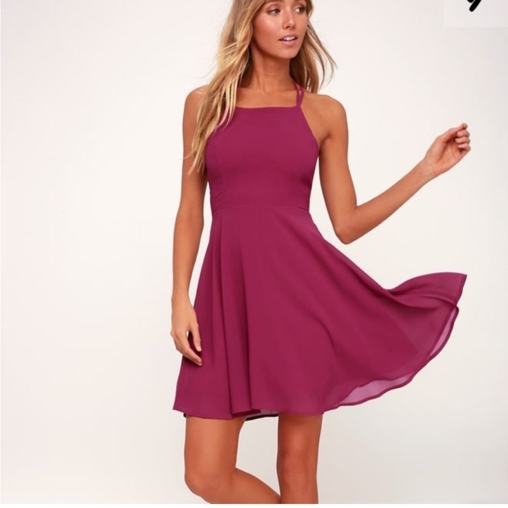 Lulu's Vibrant Berry Halter Mini Dress